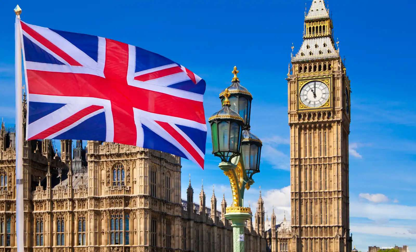 Image of a British flag outside Westminster Palace to represent 10 years long residence