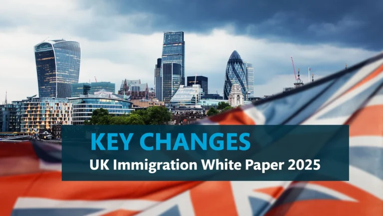 Immigration white paper represented by a photo of London with the UK in the foreground. The title of the blog is laid over the image.